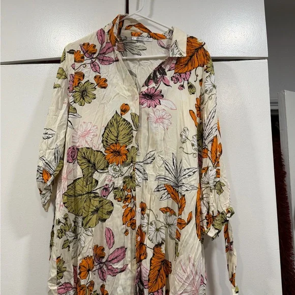 Floral Button-Up Shirt / dress with Tie Sleeves - Picture 2 of 2